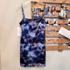 Urban Outfitters Blue and White Asymmetrical Slip Dress